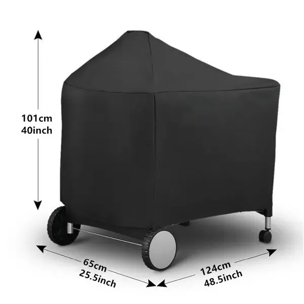 Waterproof Charcoal Grill Cover UV Resistant Weatherproof Protection for Outdoor Camping Black 124 × 65 × 101 cm — image 2