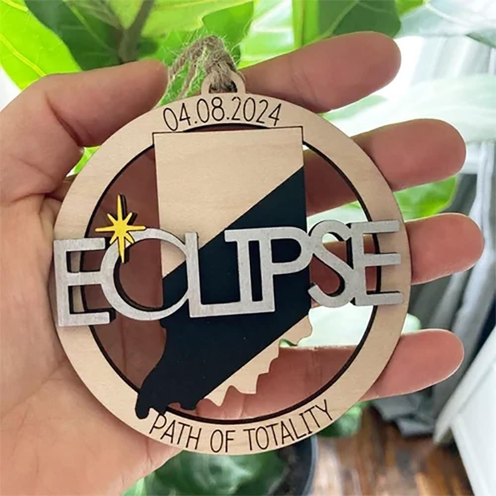 Solar Eclipse 2024 Ornament, Wooden 2024 Eclipse Keepsake,Eclipse Souvenir - 12 Different States Texas, New York β image 3