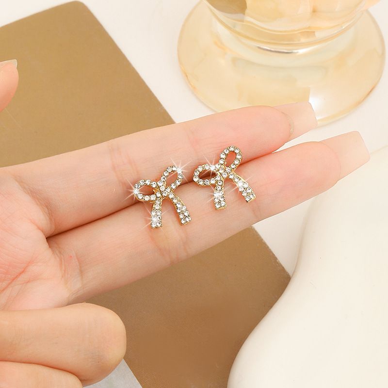 Bow Earrings for Women Pearl Bow Earrings Rhinestone Pearl Pink Bow Earrings for Women Ribbons Knotbow Earrings โ image 3