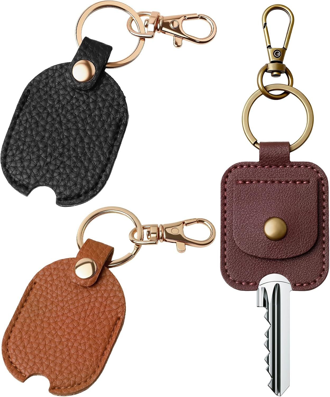 3PCS Leather Car Key Sleeve, PU Leather Keychain Protector, Broken Cars Key Loop Replacement, Smart Remote Protector Case, Vintage Car Keychains Loop Holder