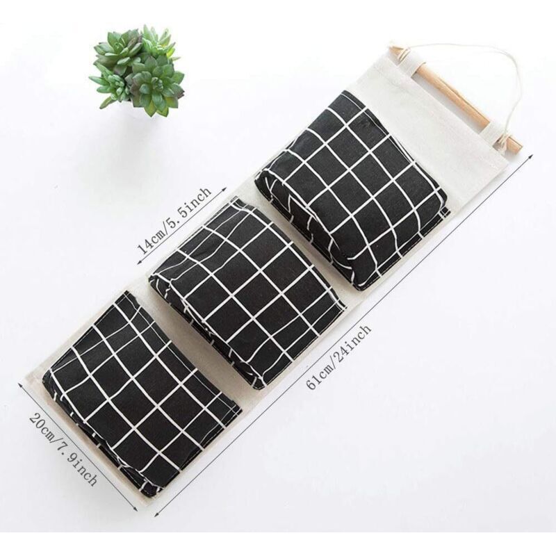3 Pcs Hanging Storage Bag with 3 Pockets, Fabric Wall Shelf Basket Storage Pouch Organizer for Bedroom Bathroom Kitchen, Waterproof and Stylish — image 4