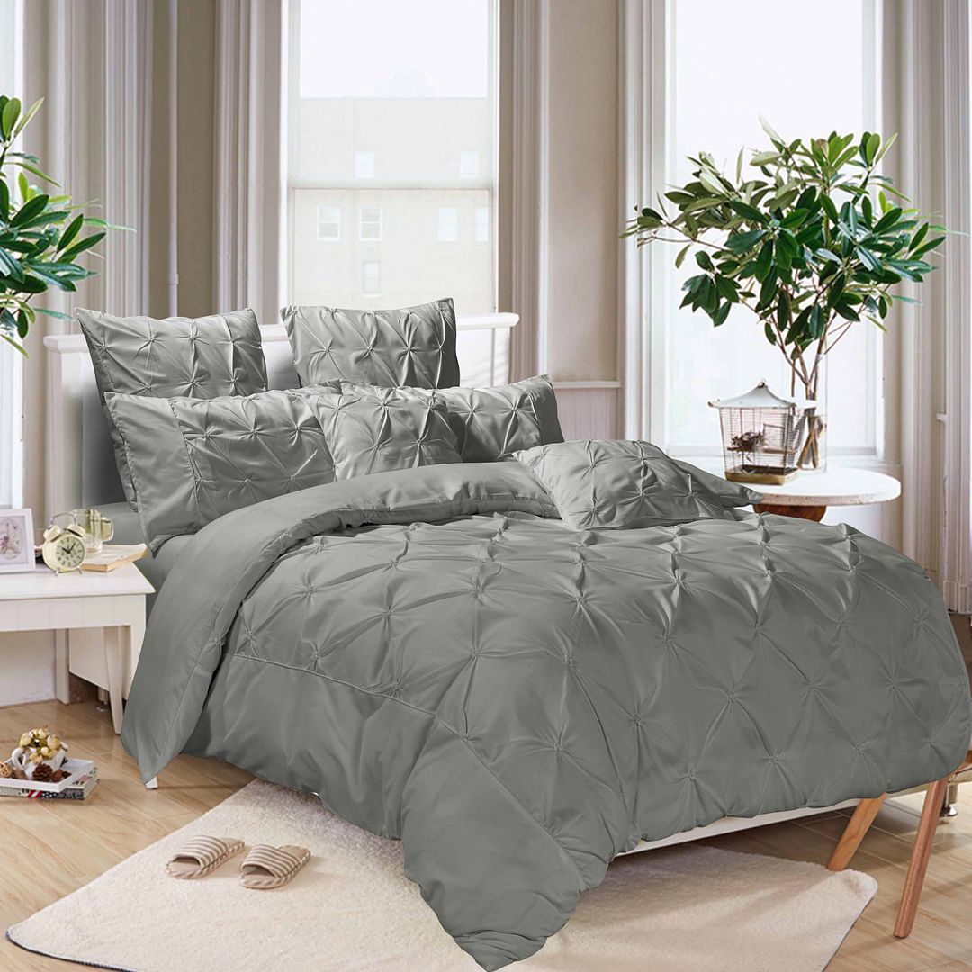 Diamond Pintuck Double Size Grey Duvet Quilt Cover Set โ image 3