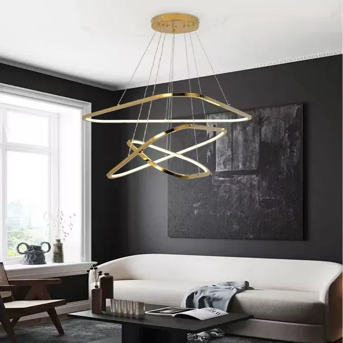 BAMDECOR AD2583 Modern Triangular LED Chandelier (Three Rings-Gold — image 2