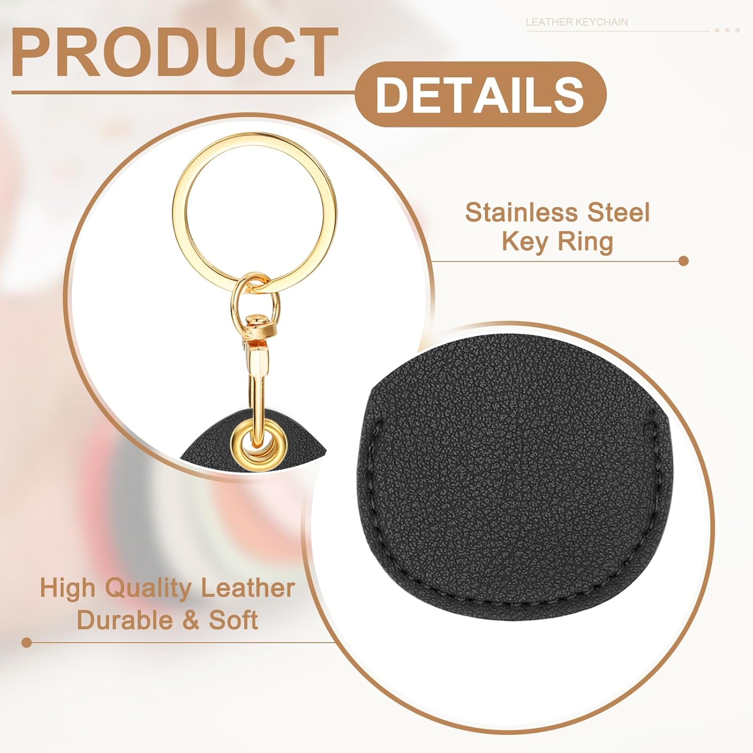 6pcs Leather Keychain Blanks,45mm Sublimation Blanks PU Key Chain Keyring with Rings,Water Drop Black โ image 3