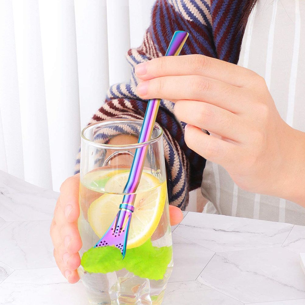 2 in 1 Stainless Steel Straw Spoon Stainless Steel Straw Mate Multifunctional Nontoxic Strainer Spoon โ image 2