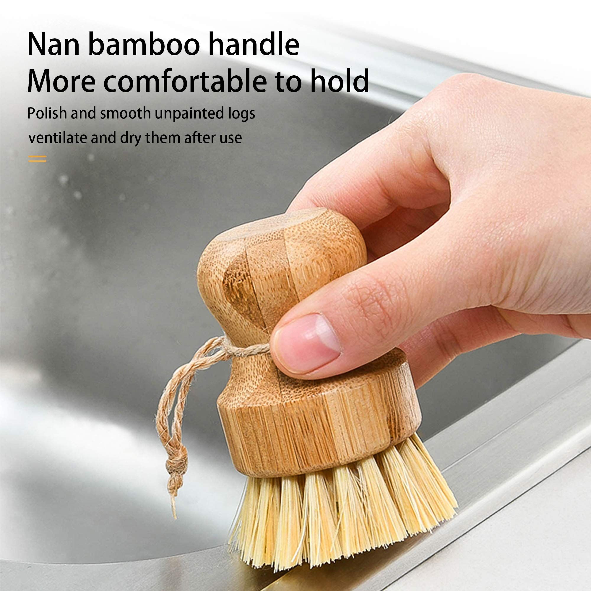Natural Sisal Dish Washing Brush Bamboo Round Scrub Brush Pots Pans Vegetables Household Cleaning Brush — image 3