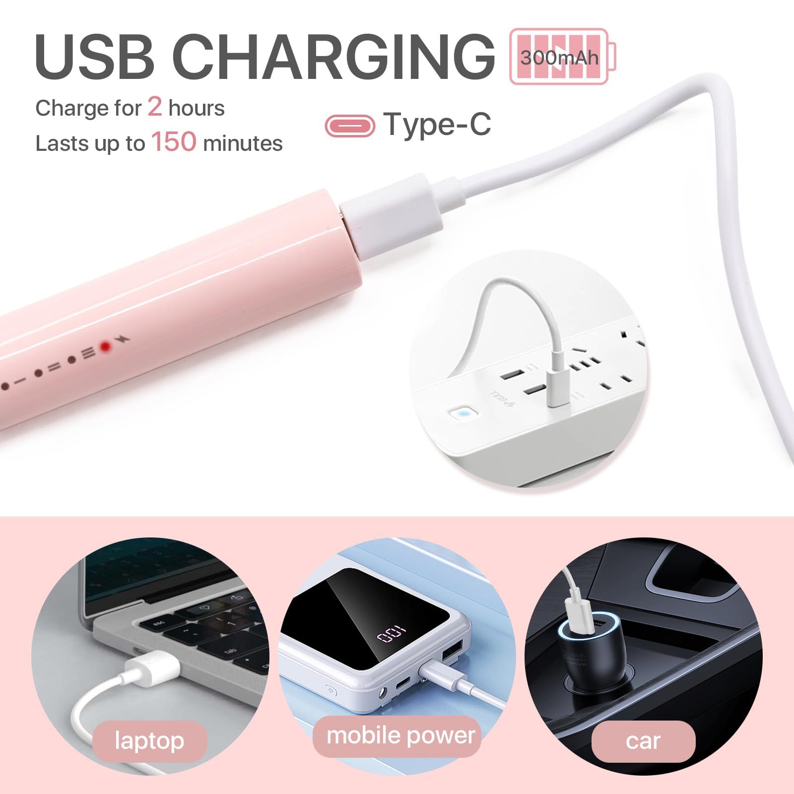 360° Heated Lash Brush Rechargeable with 3 Brush Heads & 3 Temp & 5s Fast Heating【Lengthen/Define/Curler】 3-in-1 Lash Curler for All Types of Lashes 【pink】 — image 4