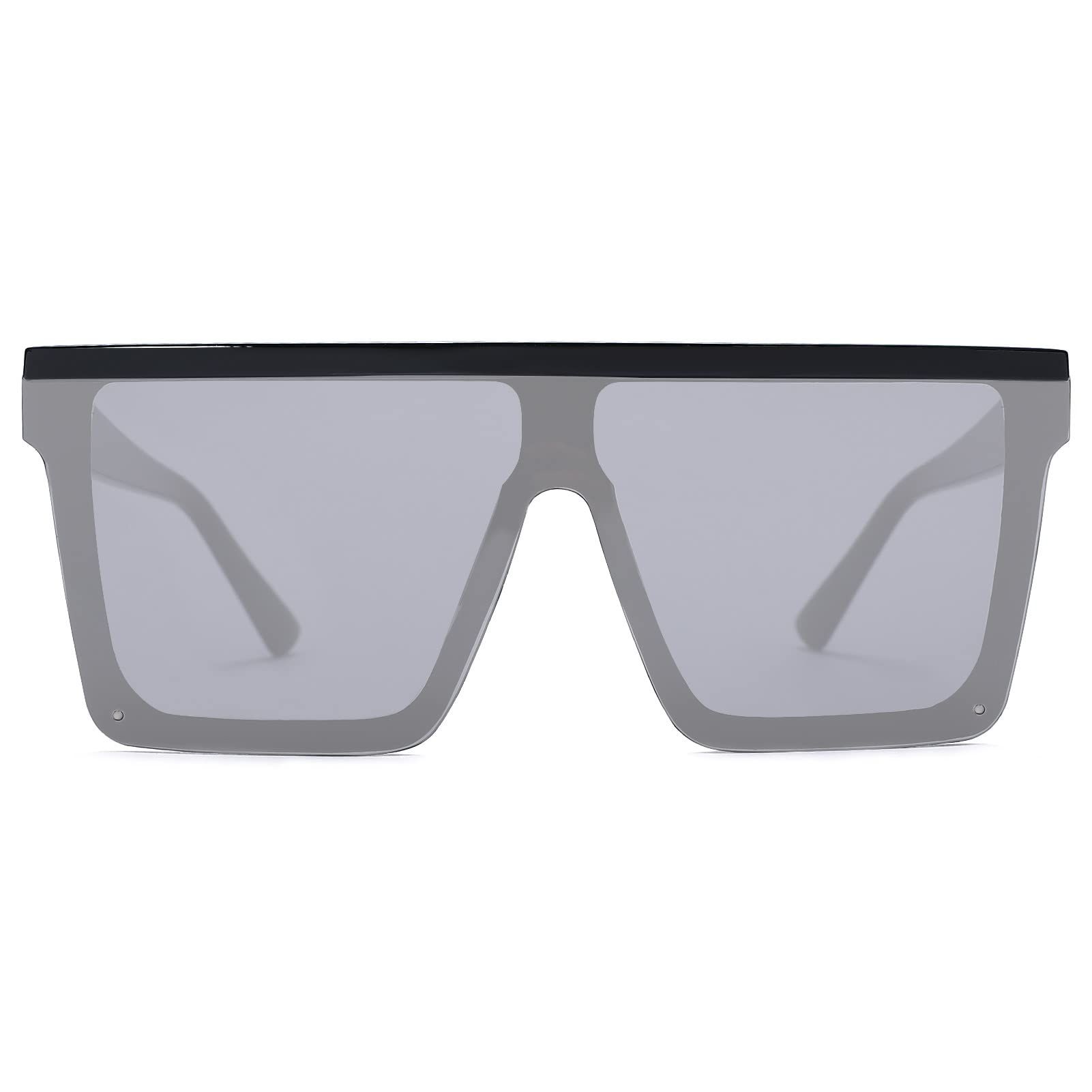 Oversized Sunglasses for Women Men Fashion Flat Top Big Black Frame Shades Women Square Oversized Sunglasses — image 4