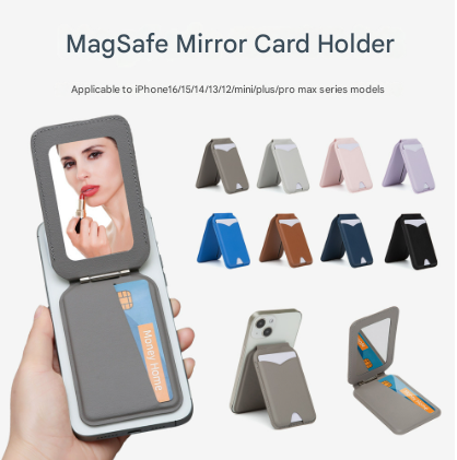 Brown Chic MagSafe Wallet with Mirror & Stand - PU Leather Card Holder for iPhone 12-16 Series — image 2