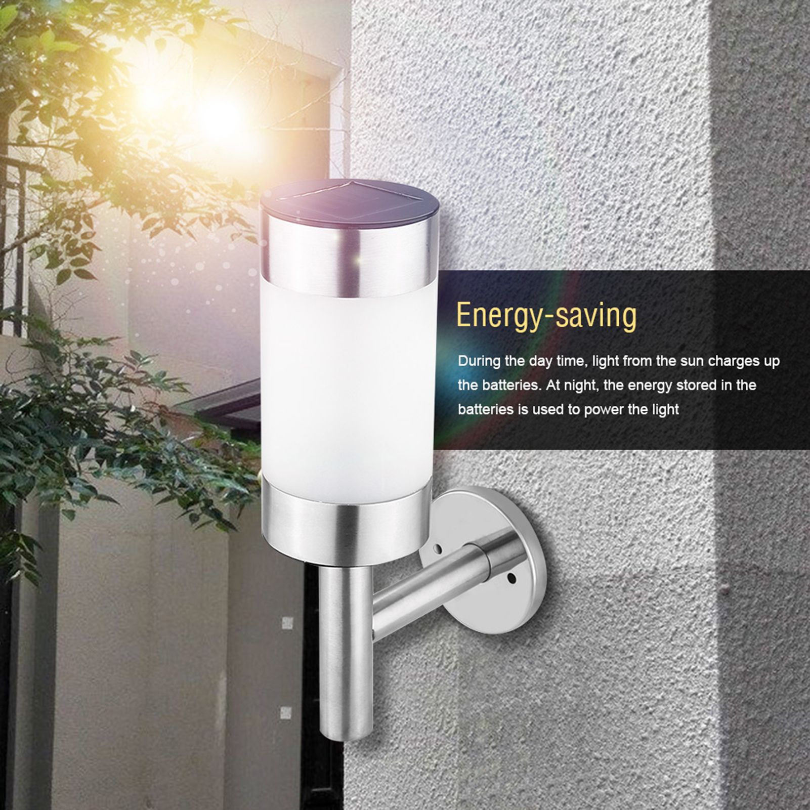 2Pcs Stainless Steel LED Solar Power Wall Mount Light Outdoor Garden Yard Sensor Lamp — image 6