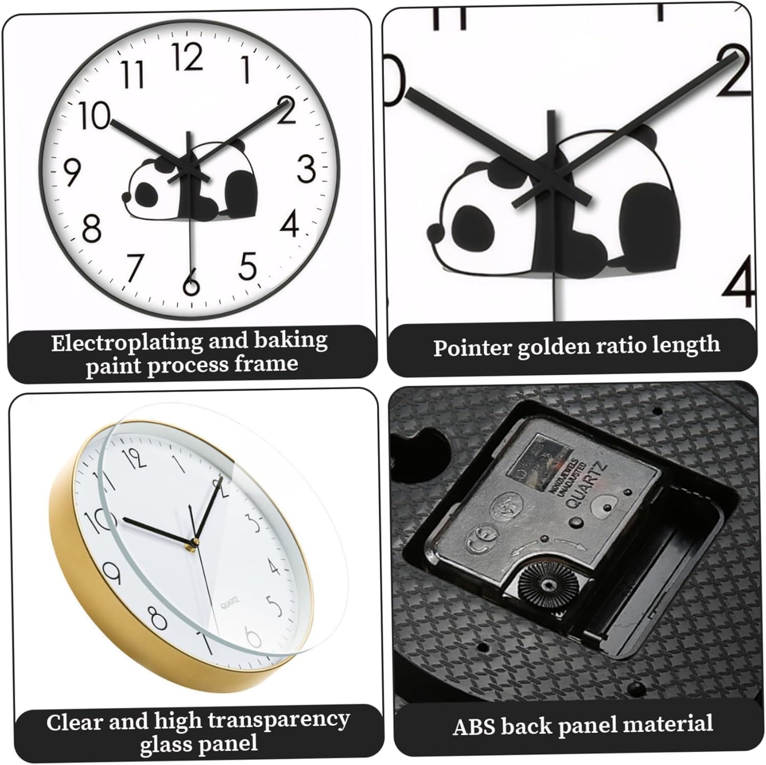 Silent Panda Wall Clock with Non-Ticking Analogue Movement for Bedrooms, Kitchens, Offices and Modern Home Decor, White โ image 4