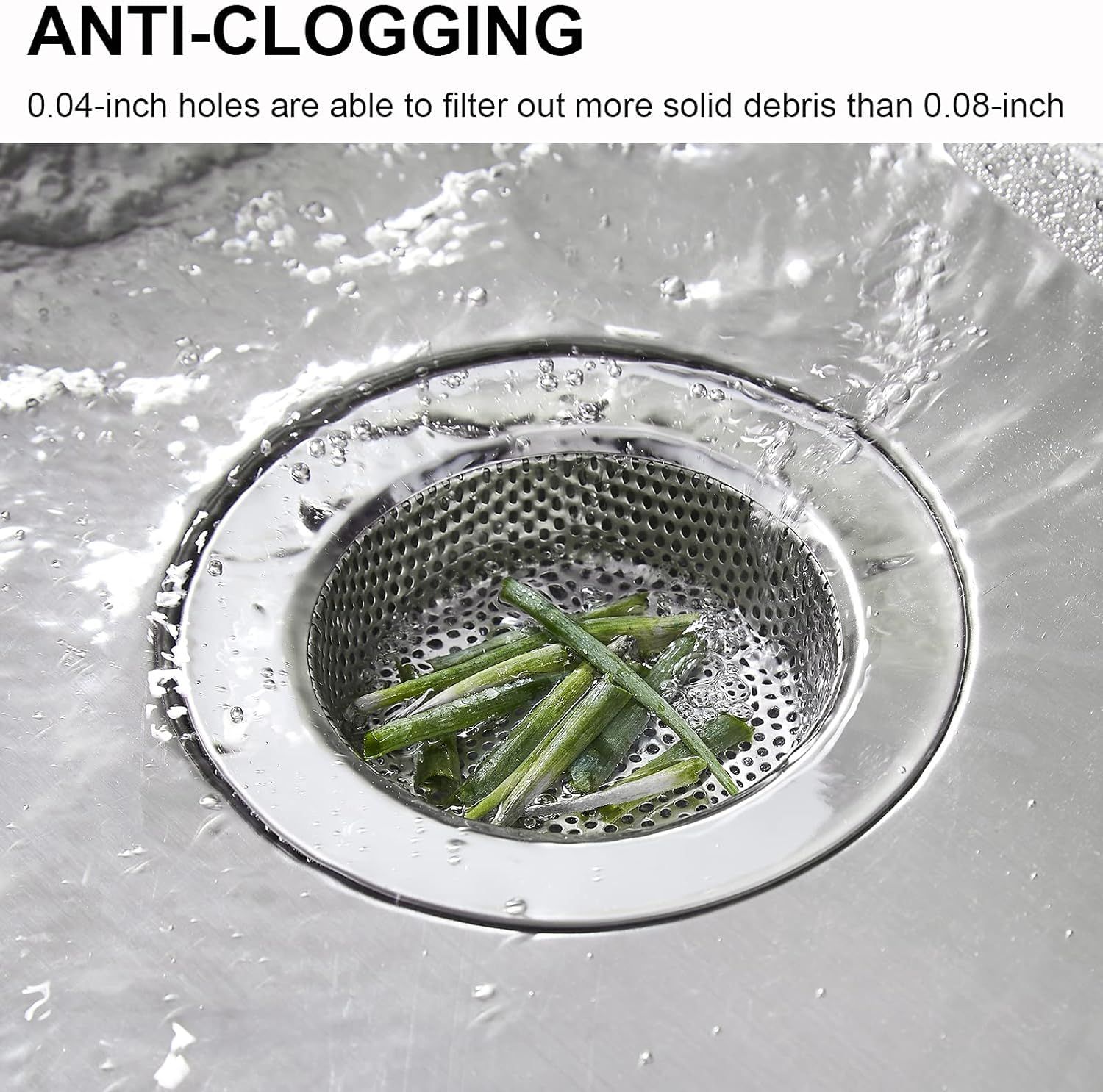 Sink Strainer Stainless Steel, Kitchen Sink Drain Strainer, Sink Strainers for Kitchen Sinks with Large Wide Rim 4.5" (2 Pack) — image 4