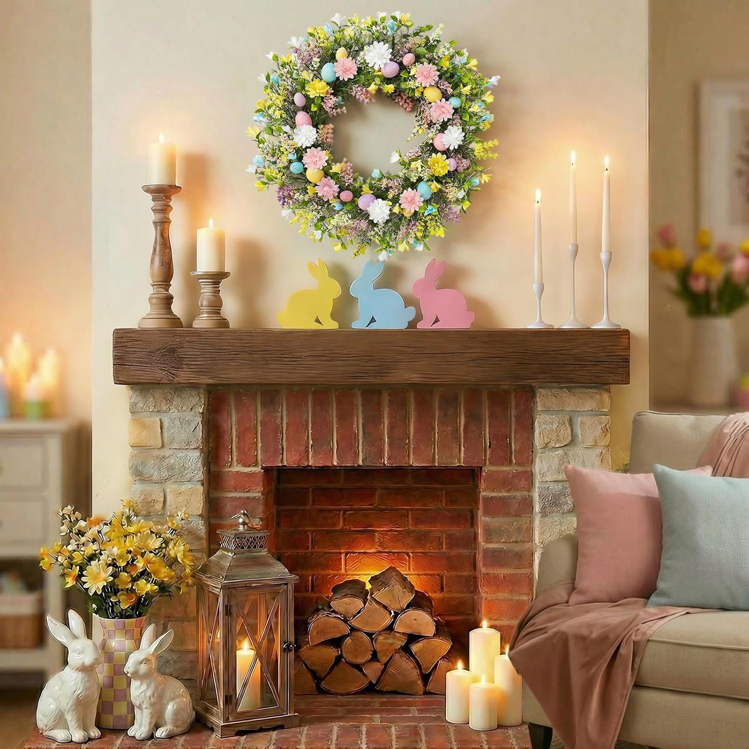 Easter Wreath for Front Door Decorations, Easter Egg Door Wreath Decorations, Spring Wreaths with Pastel Eggs Flowers Eucalyptus Leaves for Front Door Outside โ image 4