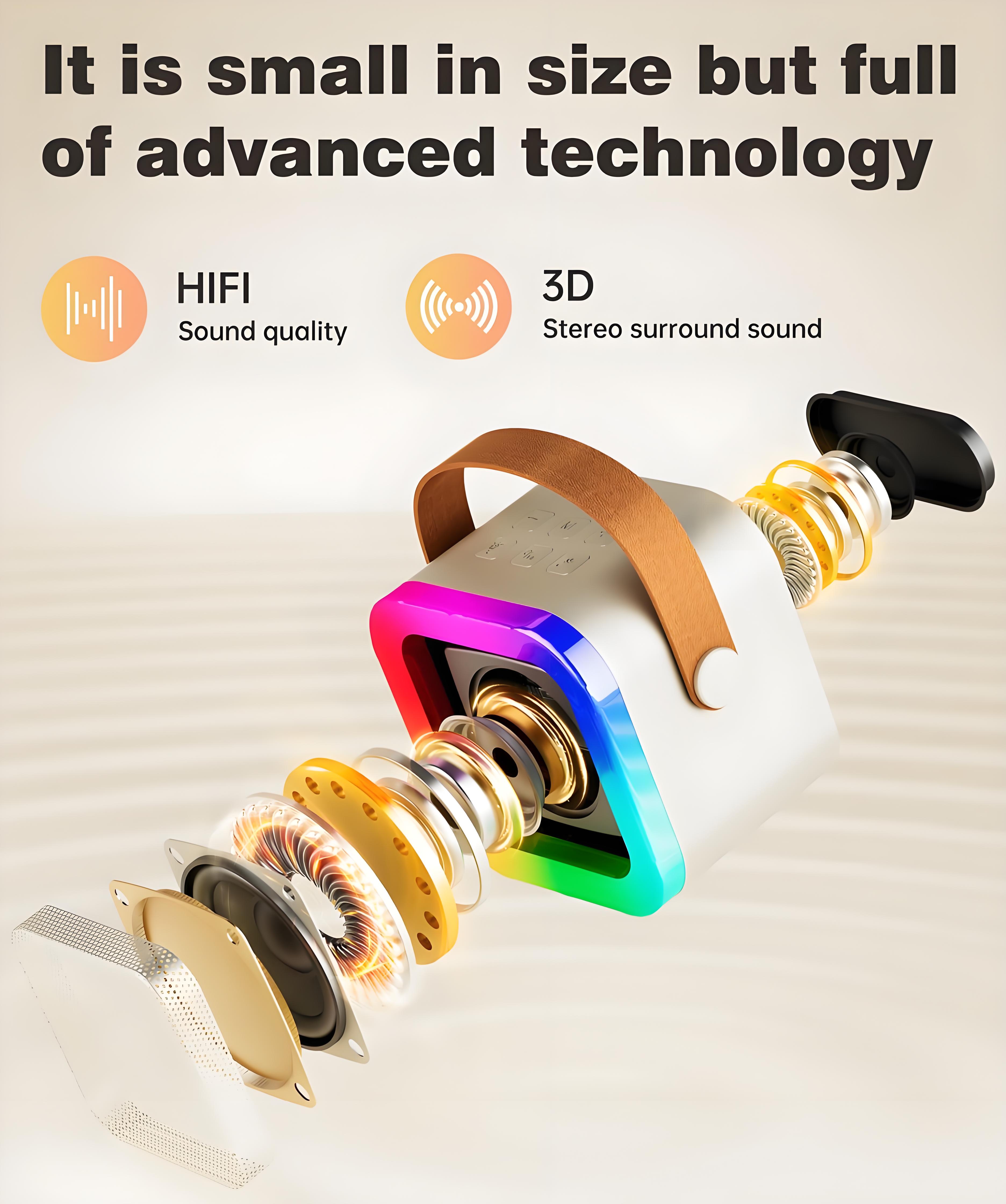 Off-White Mini Karaoke Machine with 2 Wireless Microphones: Portable Bluetooth Speaker for Kids & Adults, Ideal Gift for All Occasions — image 3