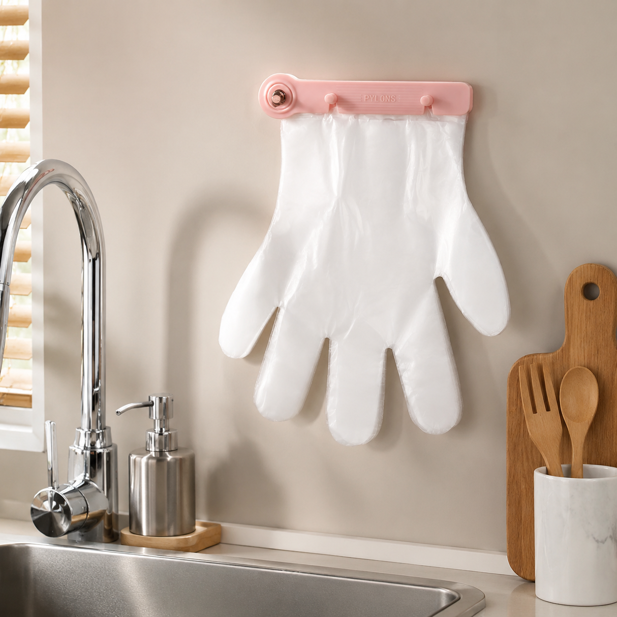 Kitchen Wall Hanging Glove Organizer Set, 100Pcs Lazy Disposable Gloves with 1pc Pink Glove Clip Rack for Restaurant, Hotel, Household Cleaning — image 3