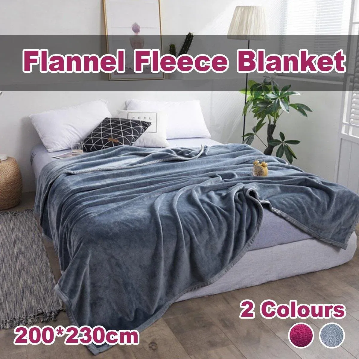 Soft Winter Flannel Blanket for Office Home Lunch Break Warm Cozy Throw Blanket - Wine Red β image 2