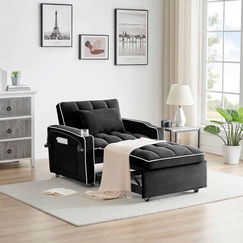 Single-seater sofa bed, equipped with USB ports and a phone holder - Grey โ image 6
