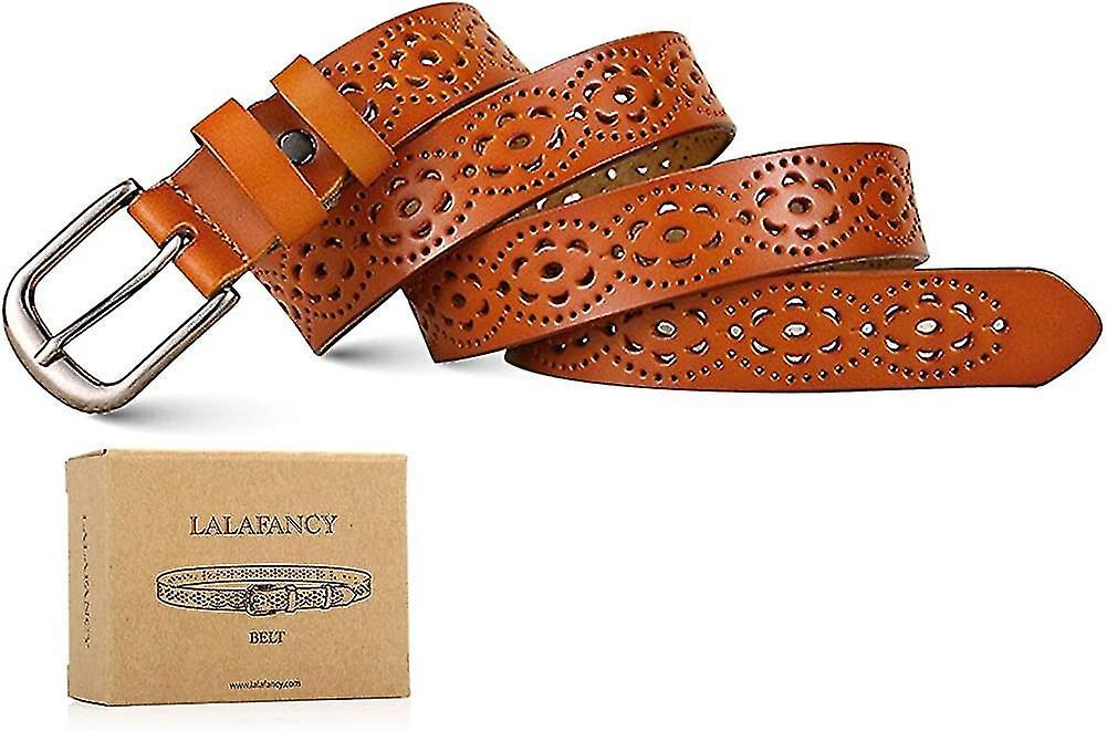 110cm Genuine Cowhide Leather Belt for Women, Hollow Flower Design — image 2