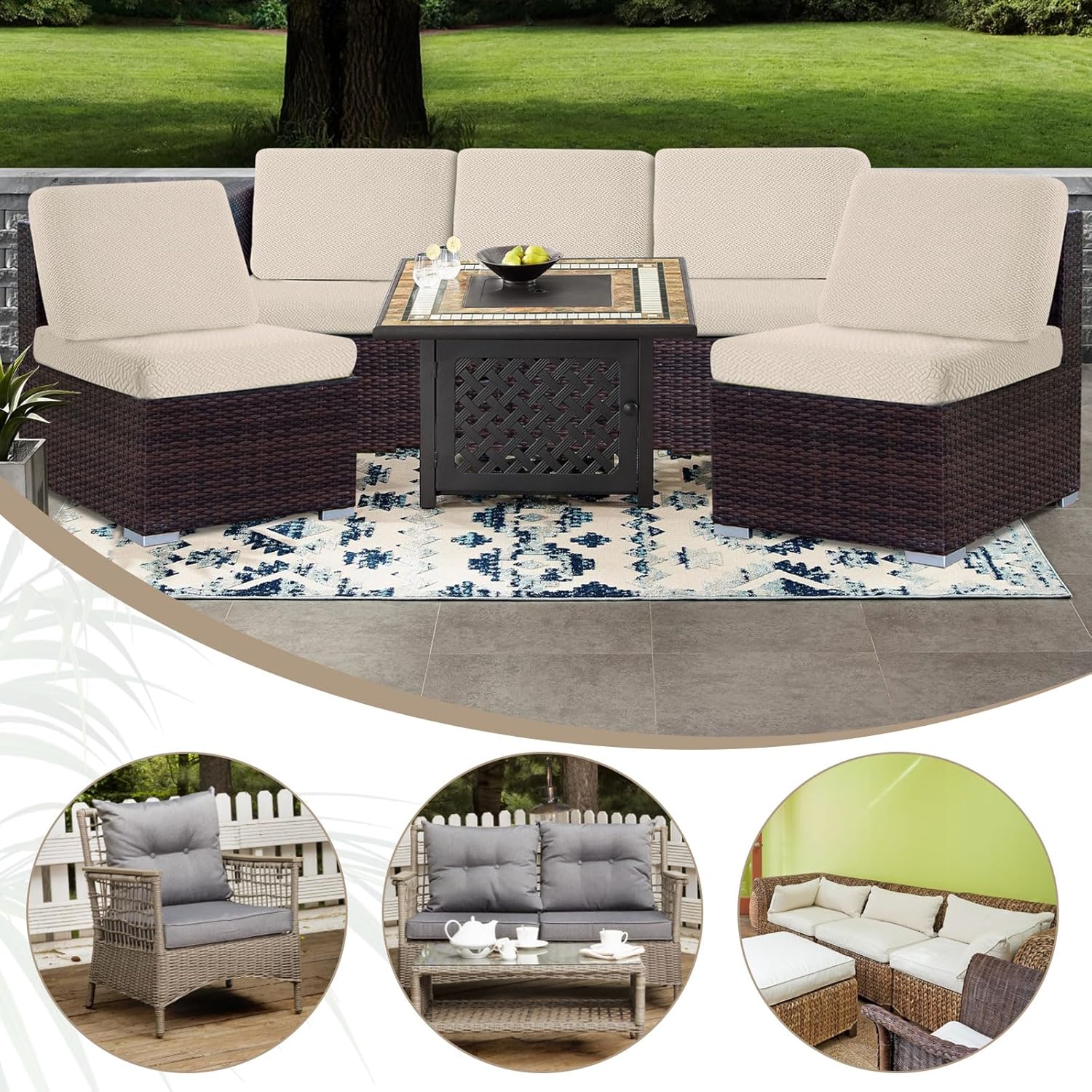 Outdoor Waterproof Couch Cushion Covers, Stretch Individual Patio Chair Cushion Outdoor Seat Cushion Pad Replacement Sofa Cushion Protector Sofa Slipcover — image 2