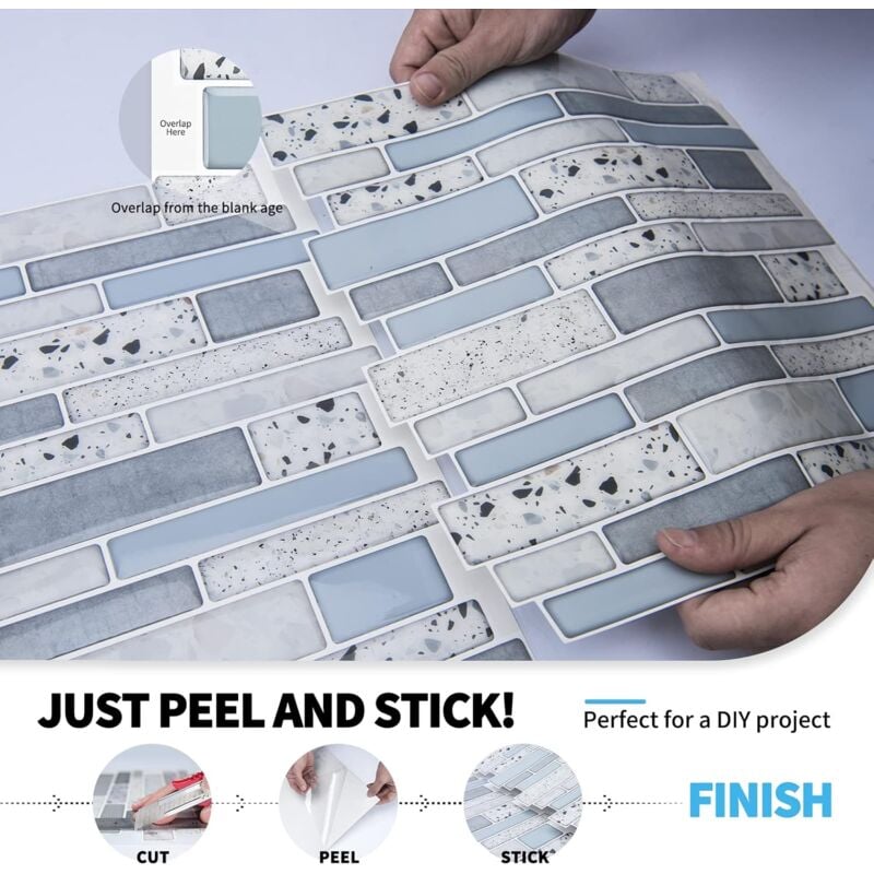10 Pieces, Adhesive Wall Tiles, Vinyl Kitchen Backsplash, Marble Wall Stickers, Blue, 30X30Cm โ image 2