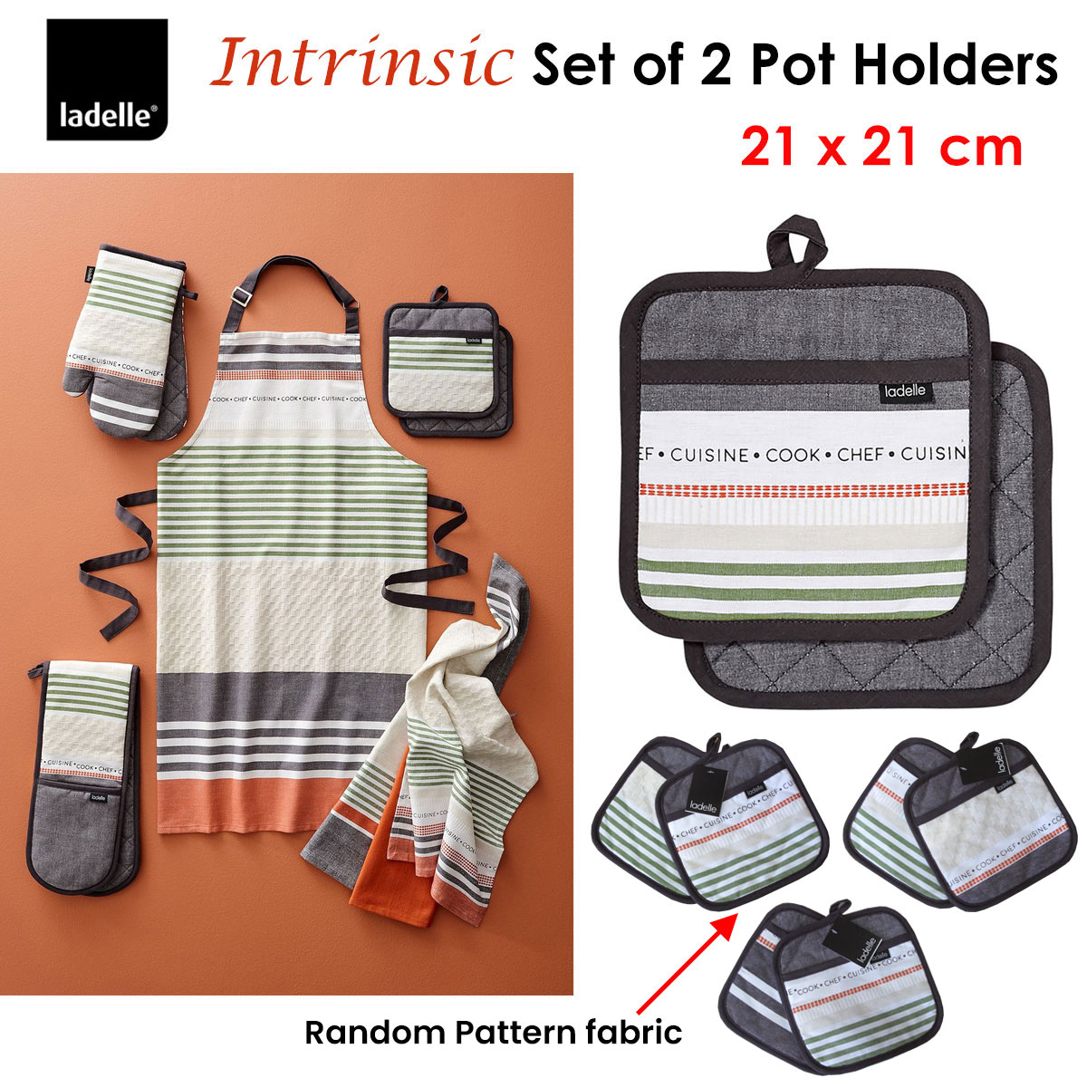 Ladelle Intrinsic Grey Set of 2 Pot Holders 21 x 21 cm — image 2