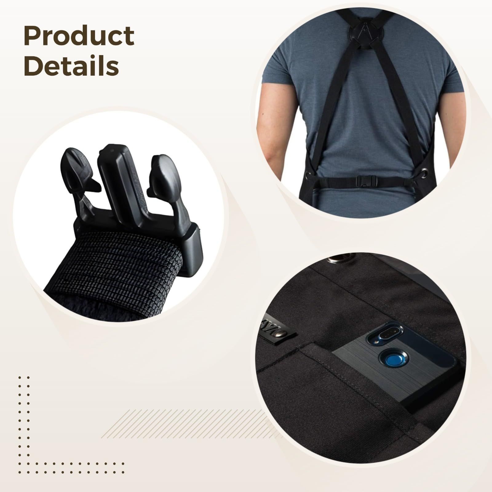Chef and BBQ Apron not with Bottle Opener and Hand Towel - Cotton Canvas, not Stainless Steel Hardware - Cross Back Straps，black，The packaging only includes — image 4