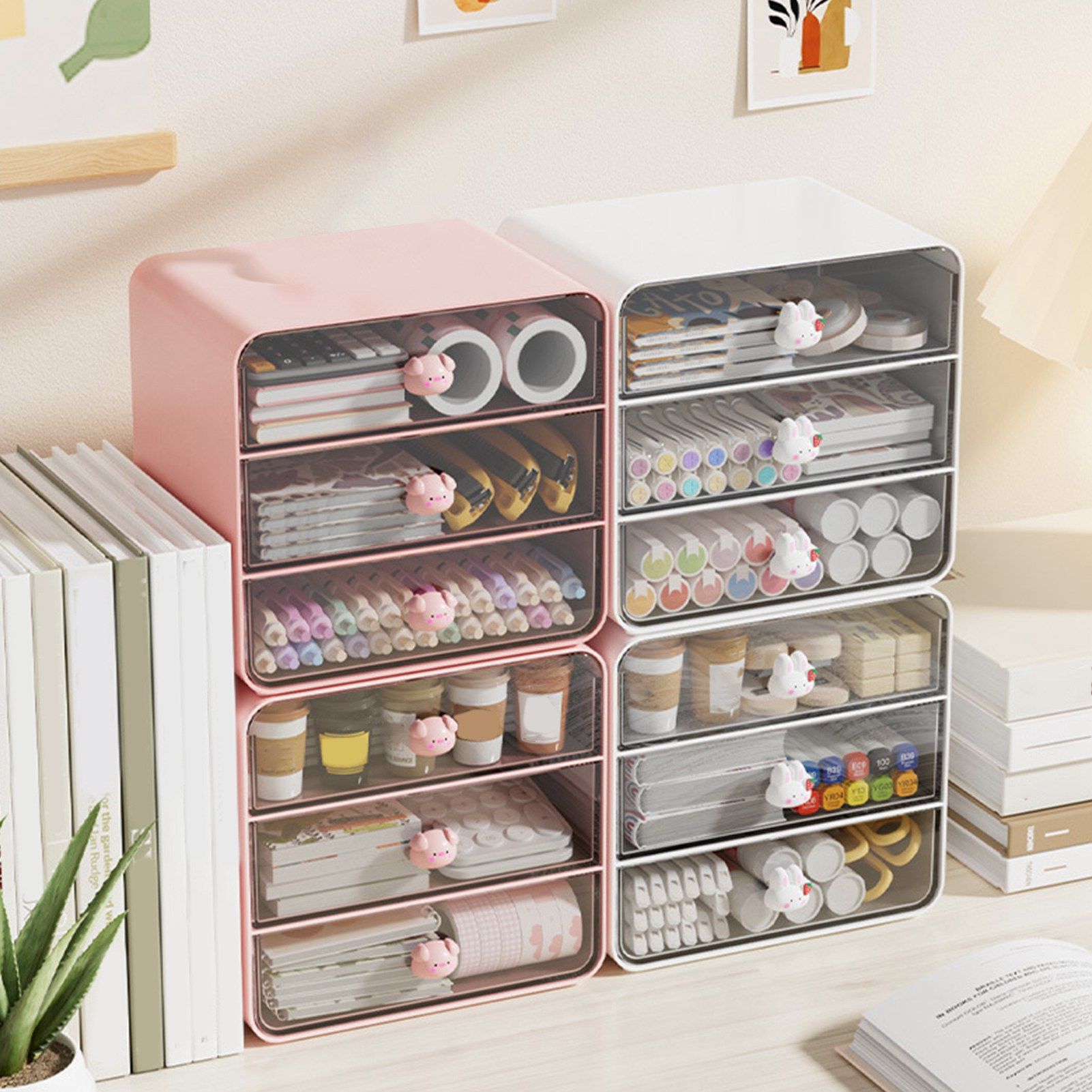 Cosmetics Storage Box Drawer Type Makeup Storage Box Desktop Shelf Basket for Student Dormitory Home Large White Rabbit โ image 6