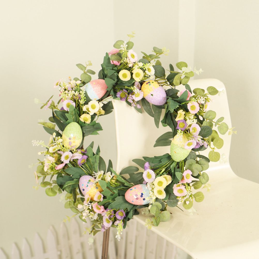 Easter Wreath Easter Eggs Daisy Garland Simulation Plants Door Hanger Easter Decoration — image 6