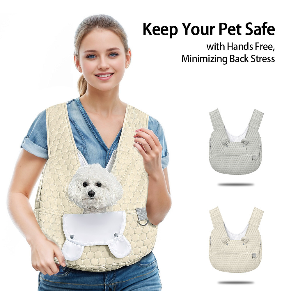 Grey Quilted Hands-Free Pet Carrier Sling - Comfortable Front Pack for Small Dogs & Cats โ image 2