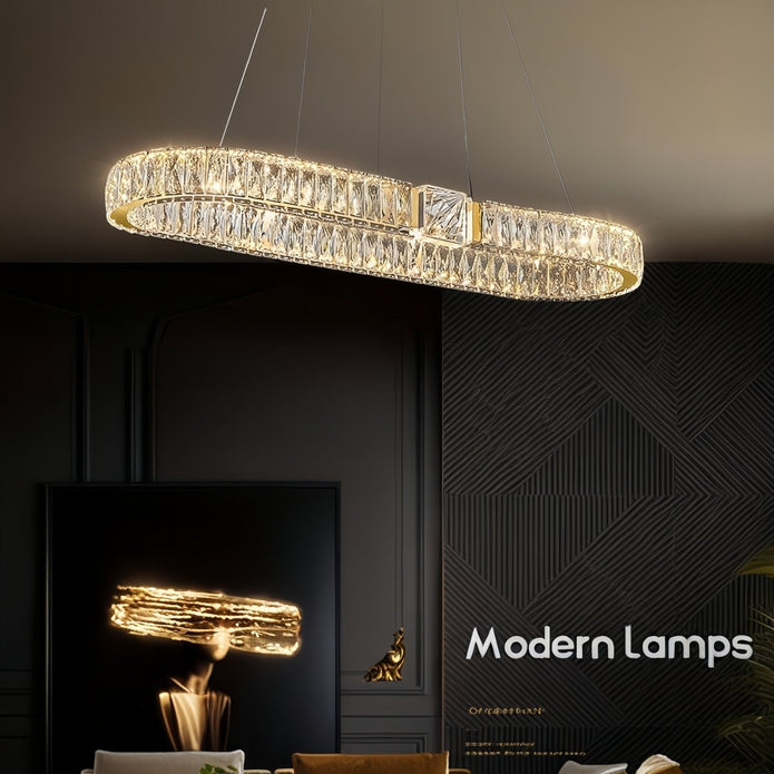 BAMDECOR C3319 Modern Linear Crystal Chandeliers Lighting Fixtures Contemporary Round Chandelier Lighting Fixtures Crystal Pendant Ceiling Lights(Gold-Oval — image 2