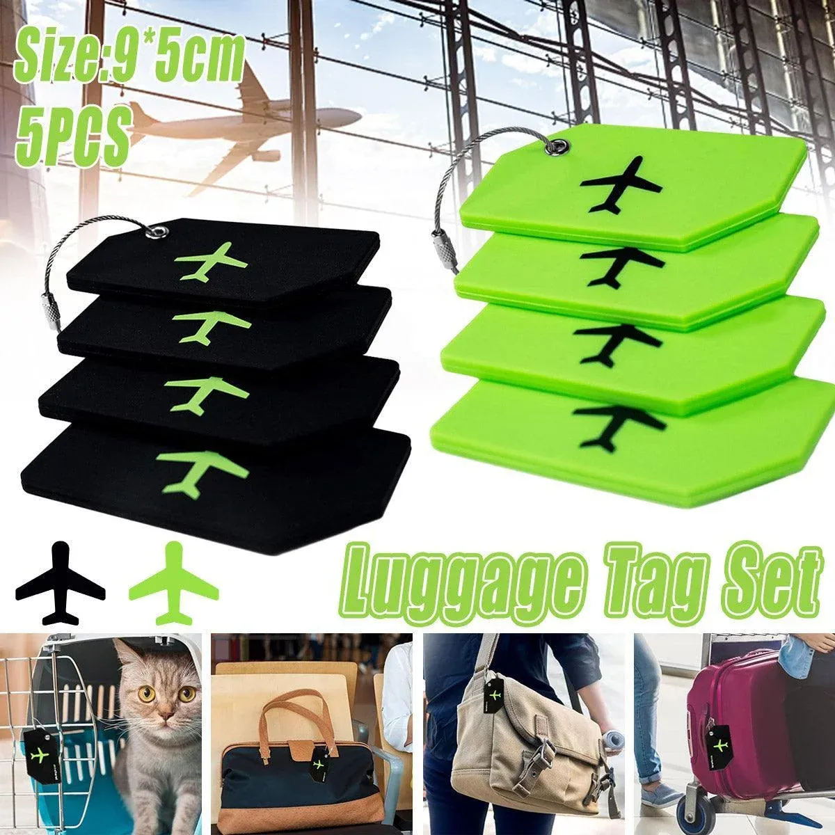 5PCS High-Quality Silicone Luggage Tags Name Address Boarding Pass Travel ID - Black โ image 2