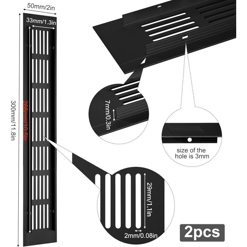 2 Pcs Mesh of Aeration in Aluminum of Ventilation Rectangulaire with Screws for the of Placards and of Chambres Black, 30x5cm — image 4