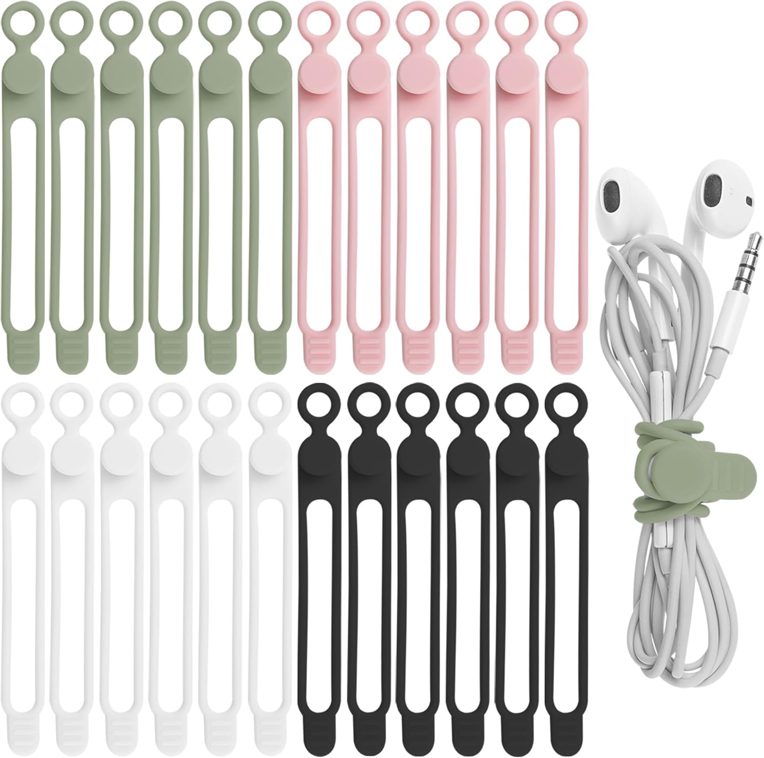 Silicone Cable Straps Wire Organizer for Earphone, Phone Charger, Mouse, Audio, Computer, Reusable Cable Ties Cord Organizer in Home, Office, Kitchen