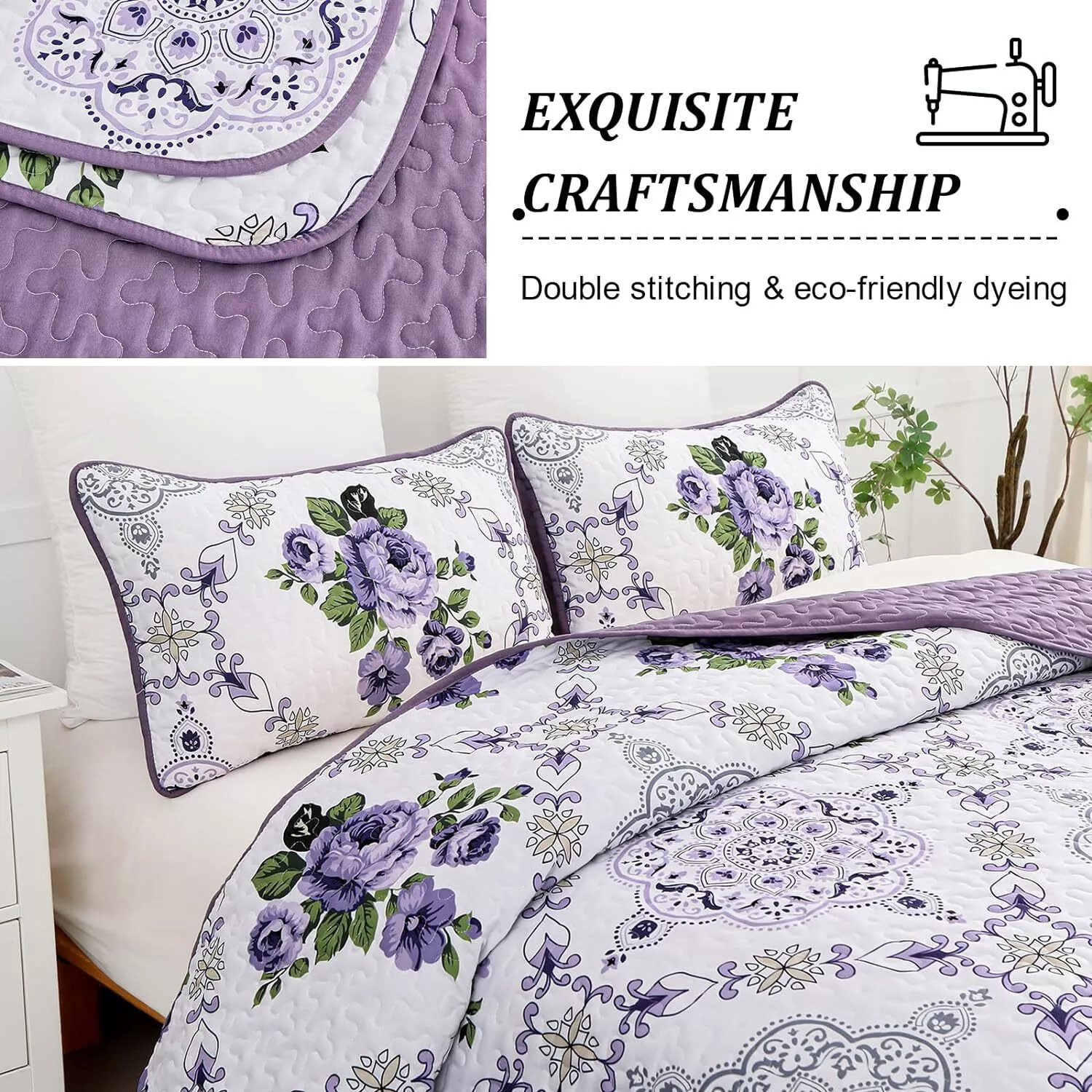 Kaleidoscopic Quilted coverlet and pillowcovers set: Burst of Colors - Queen size โ image 6