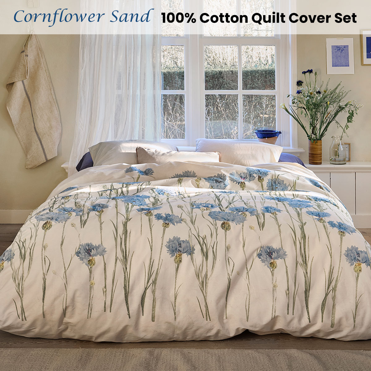 Bedding House Cornflower Sand 100% Cotton Percale Quilt Cover Set Queen — image 2