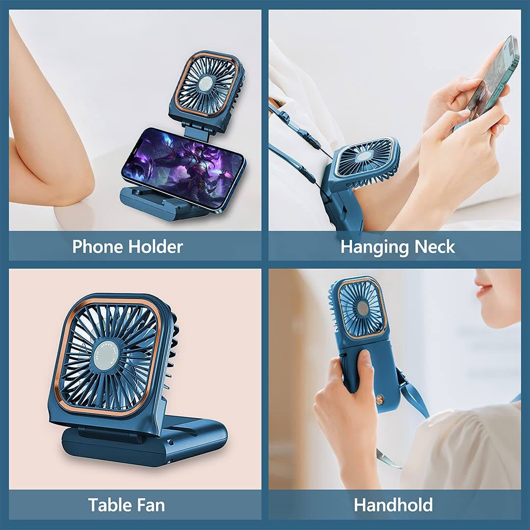 Portable Handheld Personal Necklace Fan Foldable Mini Quiet USB Rechargeable Fan With Mobile phone bracket function — image 4