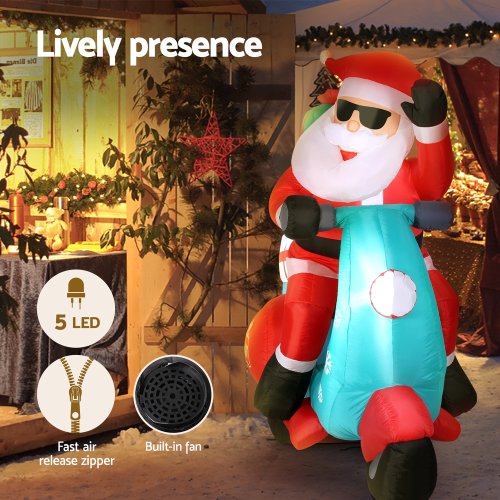 Jingle Jollys Christmas Inflatable Santa Motorbike LED Illuminated Decorations — image 4