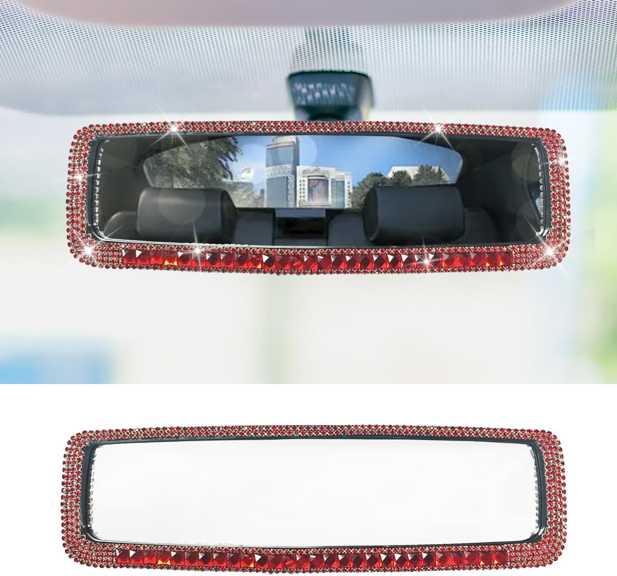 Bling Car Rear View Mirror, Clip-On Rhinestone Car Rearview Mirror with Crystal Diamonds, HD Glass Auto Interior Rear View Mirrors, Auto Decoration Accessories