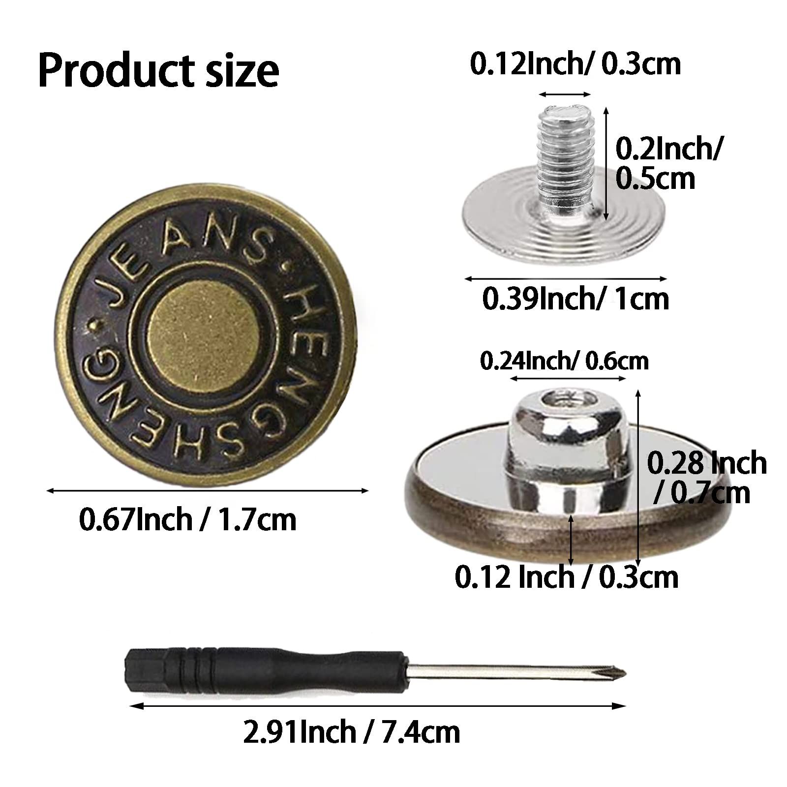 Buttons for Jeans,17 mm no-sew nailess Removable Metal Jeans Buttons Replacement Repair Combo Thread,12 Replacement Buttons β image 2