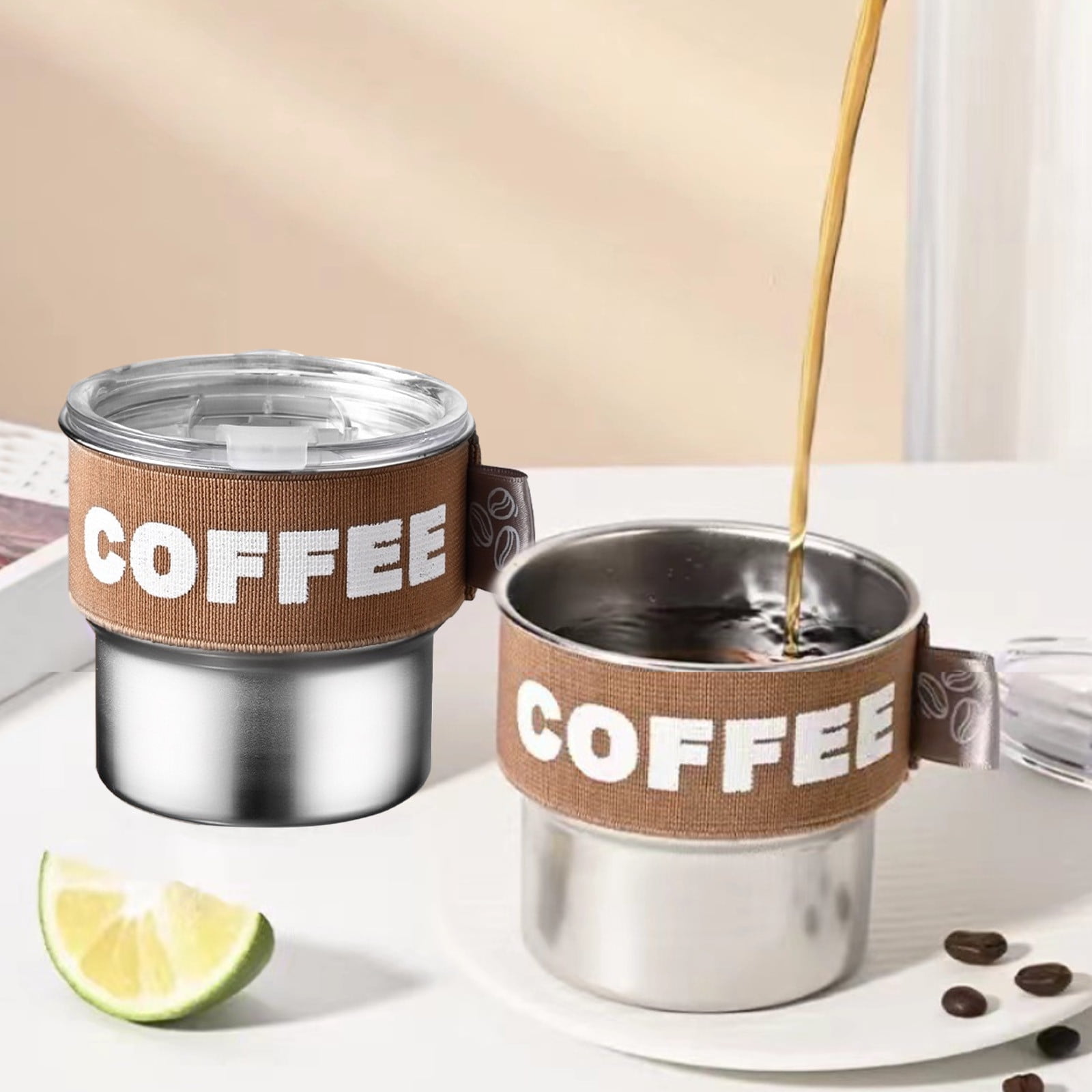 Insulated Coffee Mug, 20oz Stainless Steel Tumbler with Slider Lid Travel Coffee Cups with Handle for Camping Office Home,ZA_#Brown β image 6
