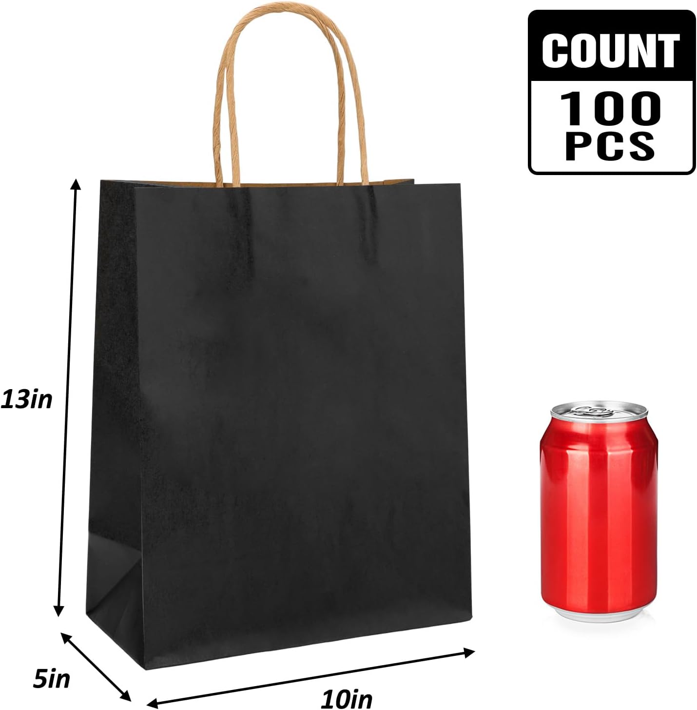 Moretoes 100pcs Paper Gift Bags 10x5x13 Inches Black Kraft Paper Bags with Handles Bulk for Shopping, Retail, Small Business, Birthday Wedding Party Favor โ image 2