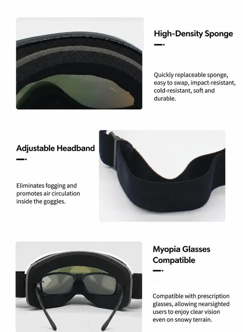 Heartfelt Present For Ski Enthusiasts, Wind Resistant Anti-Glare Ski Glasses With Vibrant Rainbow Lens, Black Frame — image 6