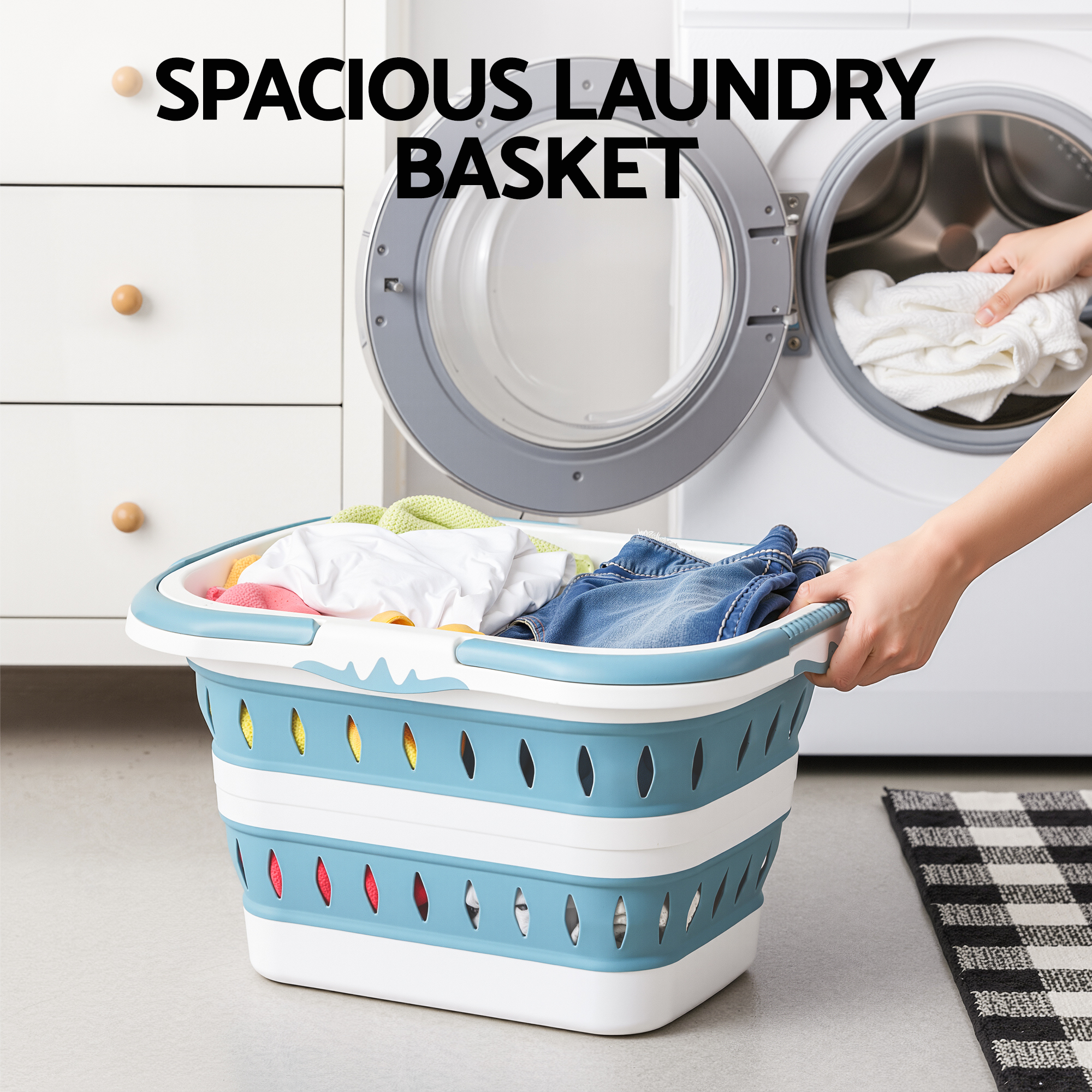 Artiss Laundry Basket Hamper Large Foldable Washing Clothes Storage Organiser Blue — image 4