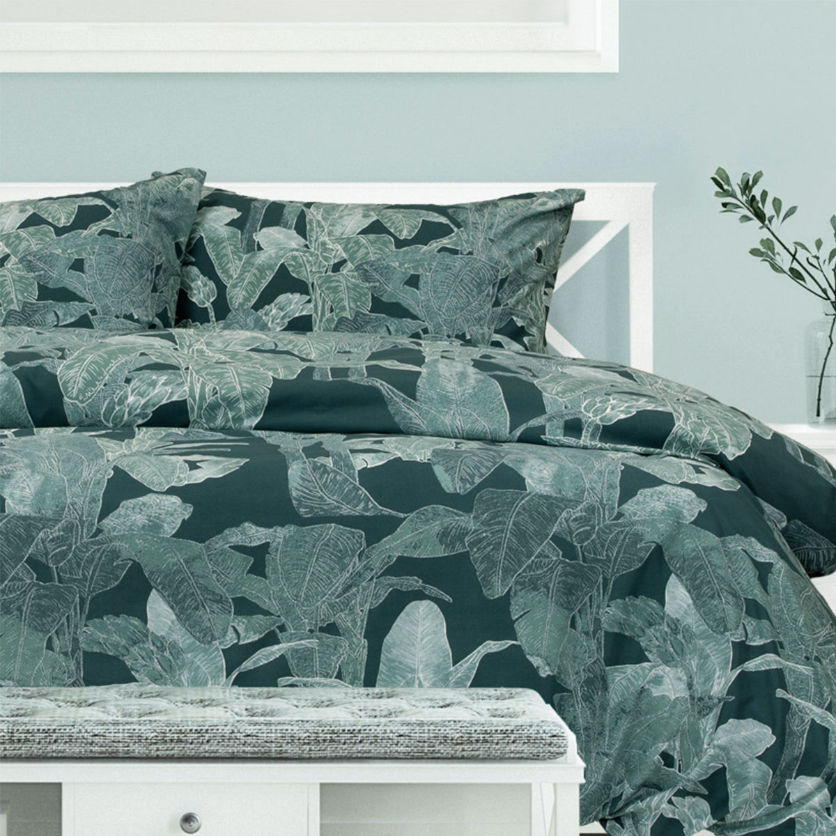 Ardor Indra Teal Palm Leaf Printed Quilt Cover Set Queen โ image 3