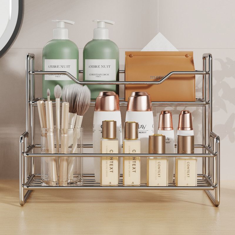 Stainless Steel Two Layers Storage Shelf Kitchen Spice Rack Bathroom Cosmetics Mouthwash Cup Organizer Storage Rack-Silver โ image 6