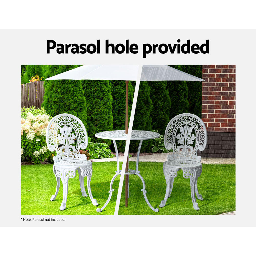 Gardeon 3PC Patio Furniture Outdoor Bistro Set Dining Chairs Aluminium White โ image 4