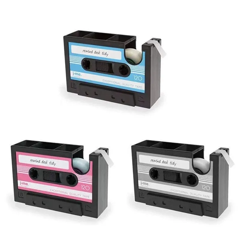 Retro Cassette Tape Style Pen Holder with Tape Dispenser Desktop Organizer - Pink — image 3