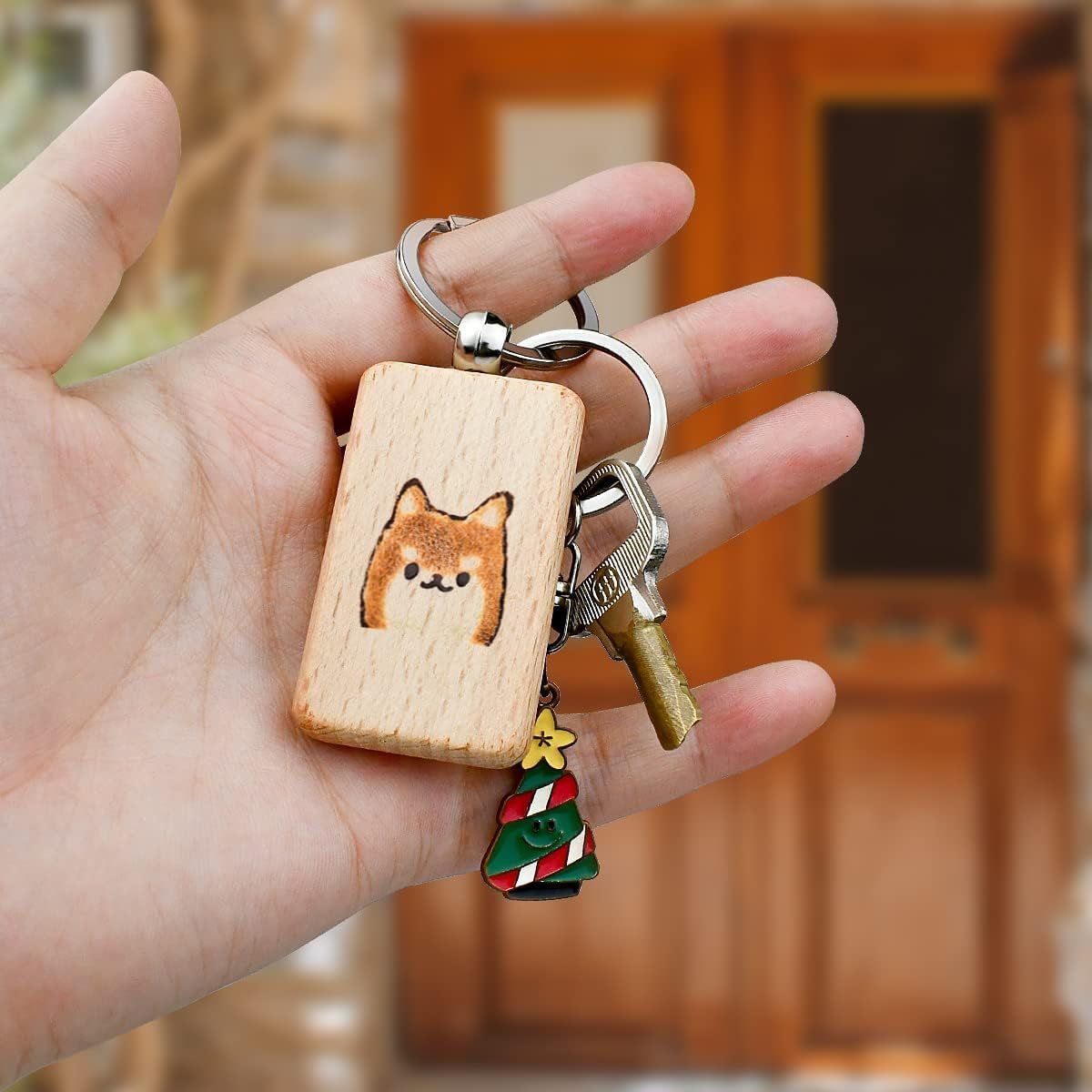 10 Pieces Unfinished Rectangle Wooden Keychains with Split Rings, Blank Wood Tags for Engraving, Painting, DIY Gifts and Crafts, 3 cm โ image 2