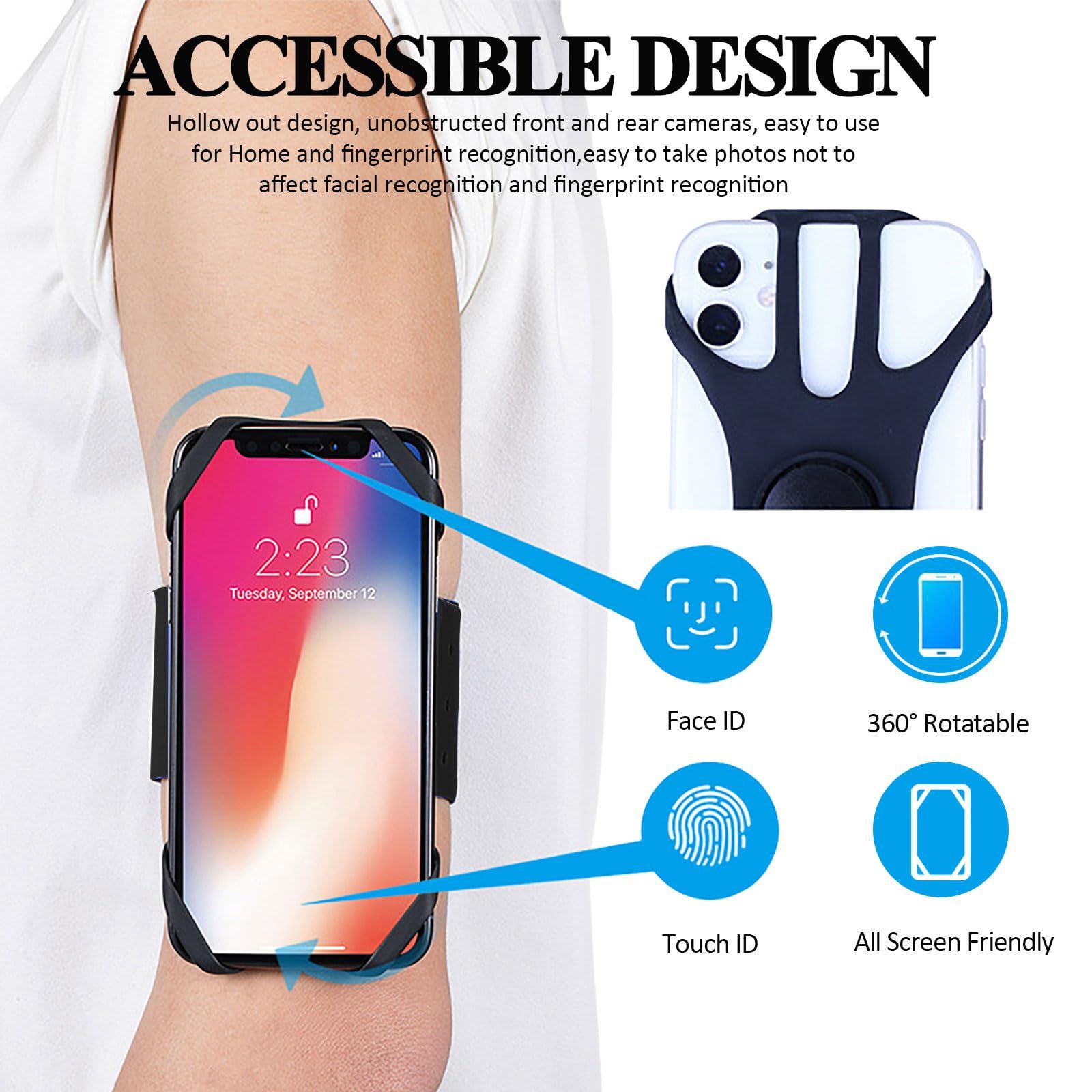 Phone Holder for Running Armband Cell Phone Holder, 360掳 Rotation Detachable Sports Arm Bands Bike Workout Ultra Black — image 4
