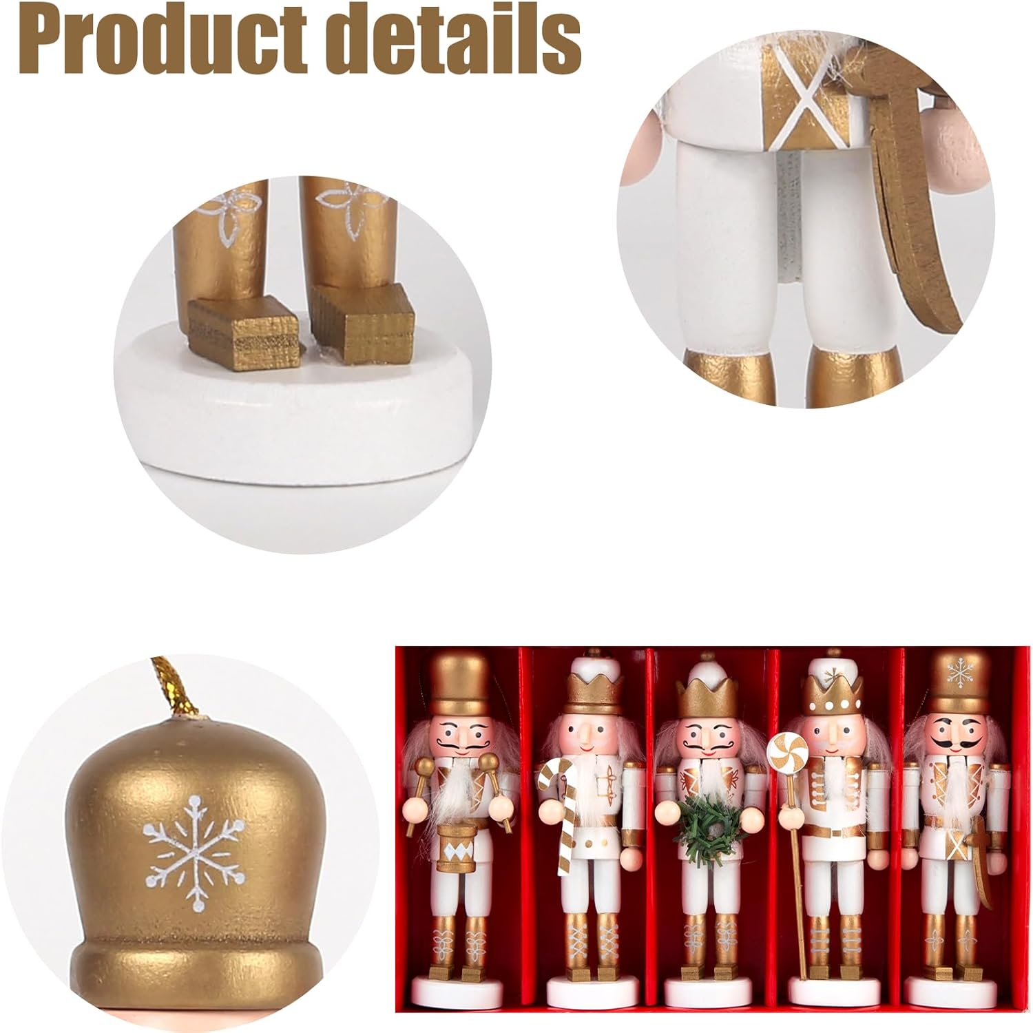 5PCS Nutcracker Christmas Decor, Wooden Nutcracker Hanging Ornaments Soldier for Christmas Tree Gift Shelves Table Decoration (5inch) — image 3